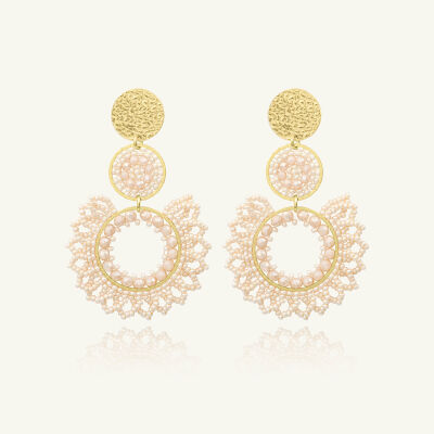 Boucles d'oreilles Sàntibé Bijoux Tango en laiton, métal doré et perles sable
