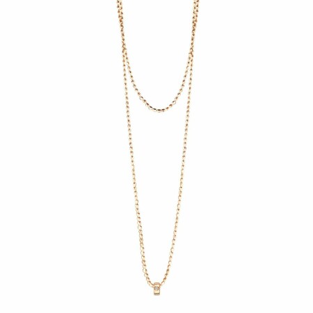 Collier sautoir GINETTE NY MINI TUBE & DIAMOND en or rose et diamant