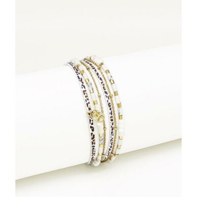 Bracelet FlowersforZoé THEA White Leo en cuir et métal