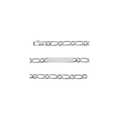 Bracelet identite figaro 1+1 hawai 6mm argent 18cm