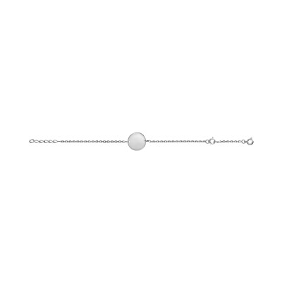 Bracelet identite argent rhodié chaine forcat plaque ronde 17+3cm