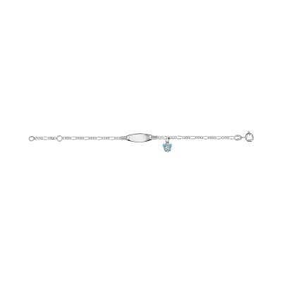 Bracelet identite bebe plaque ovale + motif papillon bleu fig 1+3 15cm ann 13cm argent rhodié