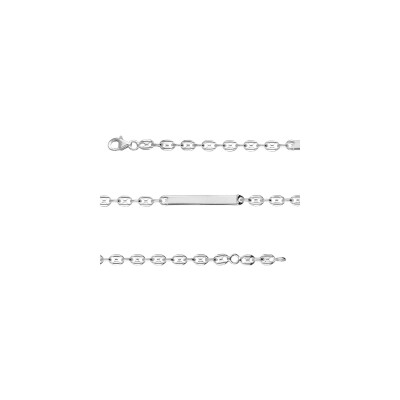 Bracelet identite argent plaque droite maille grain de café fermoir mousqueton 17cm réglable 15cm