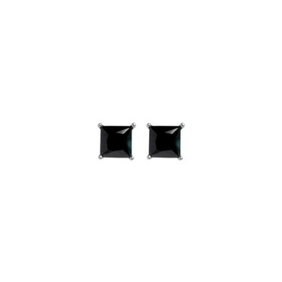 Boucles d'oreilles tige solitaire petite pierre carré synthétique noire argent rhodié 5mm