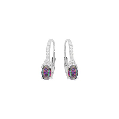 Boucles d'oreilles argent rhodié dormeuse oxyde arc en ciel mystique contour oxydes blancs sertis
