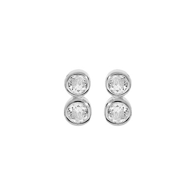 Boucles d'oreilles tige argent rhodié 2 oxydes blancs sertis clos