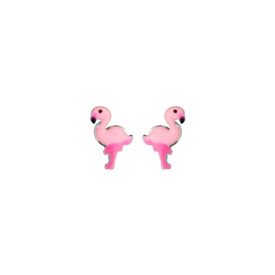 Boucles d'oreilles tige argent rhodié flamant rose
