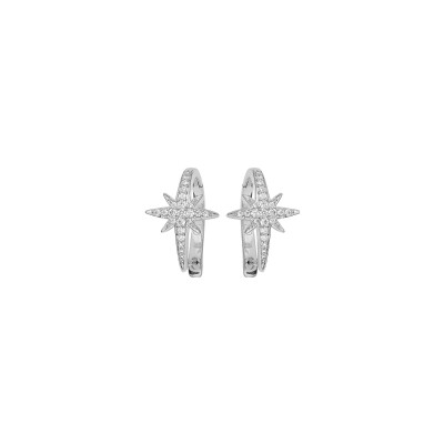 Boucles d'oreilles argent rhodié étoile oxyde blanc serti