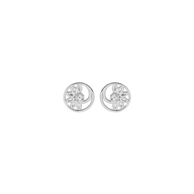 Boucles d'oreilles tige argent rhodié fleur oxydes blancs sertis