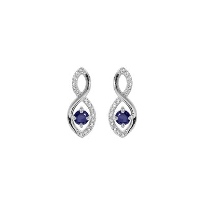 Boucles d'oreilles tige argent rhodié infini oxydes bleus et blancs sertis