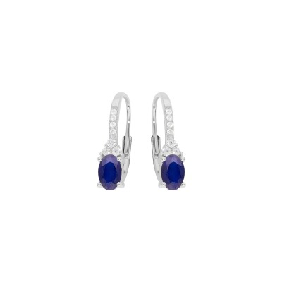 Boucles d'oreilles dormeuse argent rhodié oxydes bleu et blancs sertis