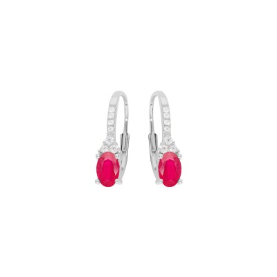 Boucles d'oreilles dormeuse argent rhodié oxydes rouge et blancs sertis