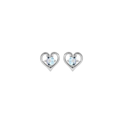 Boucles d'oreilles tige argent rhodié coeur topaze bleu véritable serti