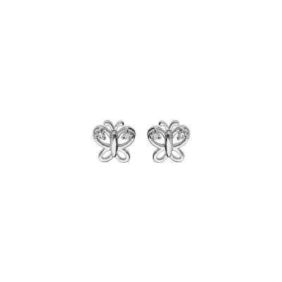 Boucles d'oreilles tige argent rhodié papillon ajouré oxydes blancs
