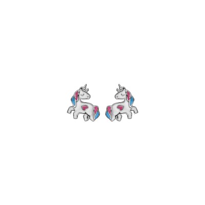 Boucles d'oreilles tige argent rhodié licorne résine