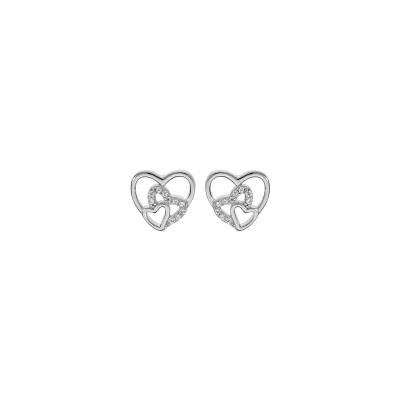 Boucles d'oreilles tige argent rhodié coeurs oxydes blancs sertis