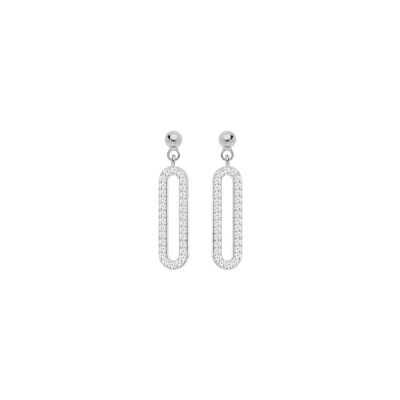 Boucles d'oreilles tige argent rhodié maillon rectanglaire oxydes blancs sertis