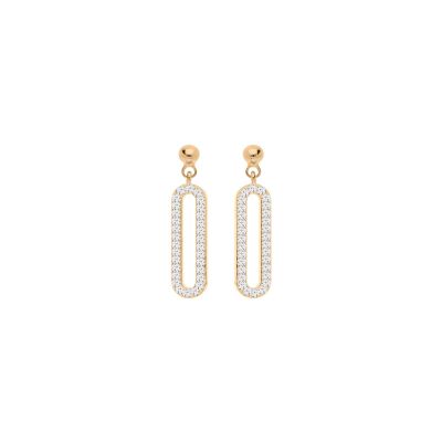 Boucles d'oreilles tige argent dorure jaune maillon rectanglaire oxydes blancs sertis
