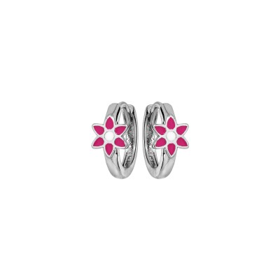 Boucles d'oreilles argent rhodié petite créole fleur résine rose