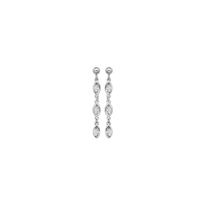 Boucles d'oreilles tige argent rhodié 3 oxydes blancs sertis