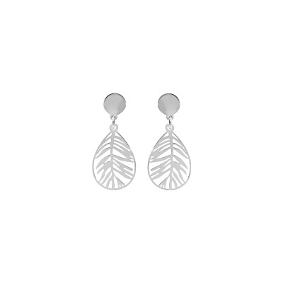 Boucles d'oreilles tige argent rhodié feuillage