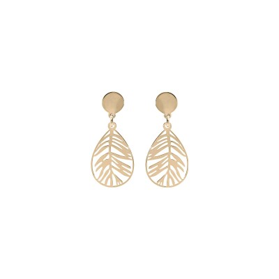 Boucles d'oreilles tige argent et dorure jaune feuillage