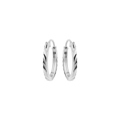 Boucles d'oreilles créoles argent rhodié plate diamantée striée 13mm