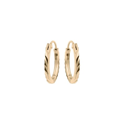 Boucles d'oreilles créoles argent dorure jaune plate diamantée striée 13mm