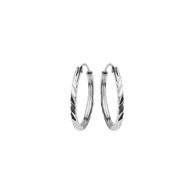 Boucles d'oreilles créoles argent rhodié plate lapidée striée 17mm