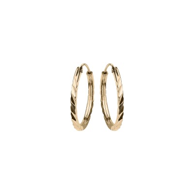 Boucles d'oreilles créoles argent dorure jaune plate diamantée striée 17mm