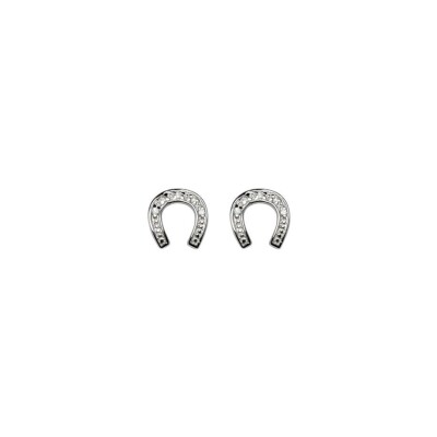 Boucles d'oreilles argent rhodié fer a cheval oxydes de zirconium sertis