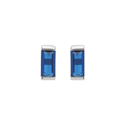 Boucles d'oreilles tige argent rhodié oxyde bleu rectangulaire