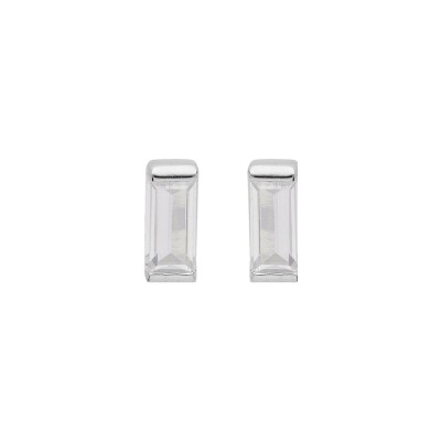 Boucles d'oreilles tige argent rhodié oxyde blanc rectangulaire