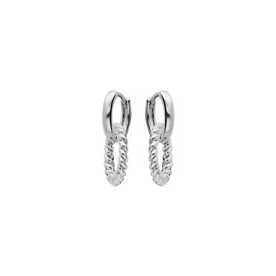 Boucles d'oreilles créoles argent rhodié pampille cercle entremêlés torsade