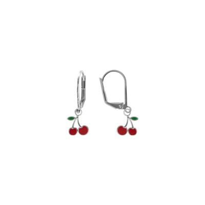 Boucles d'oreilles dormeuse argent rhodié pendentif cerise