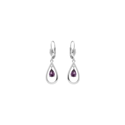 Boucles d'oreilles dormeuse argent rhodié ovale oxyde violet