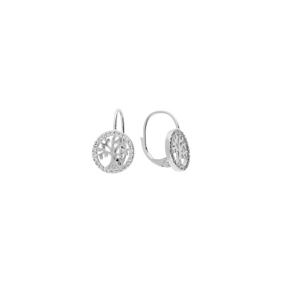 Boucles d'oreilles argent rhodié dormeuse arbre de vie oxydes blancs sertis