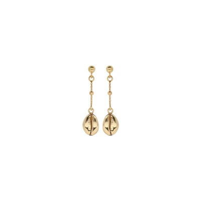 Boucles d'oreilles tige longue argent et dorure jaune motif coquillage et boules
