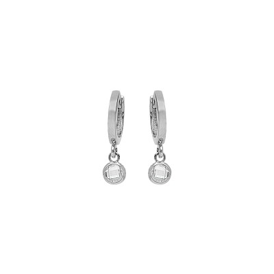 Boucles d'oreilles créoles argent rhodié articulée avec pampille oxyde blancs serti