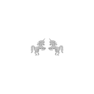 Boucles d'oreilles tige argent rhodié licorne oxydes blancs sertis