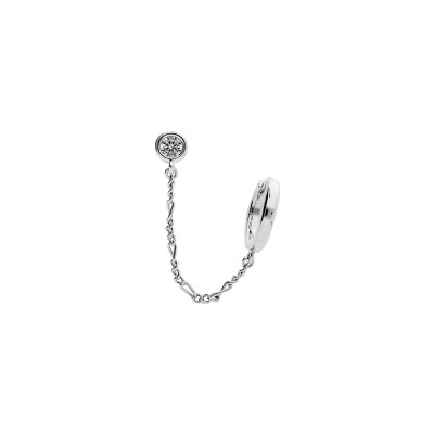 Boucles d'oreilles argent rhodié 2 trous créole 12mm avec rond oxydes blancs sertis et chainette (a l'unité)