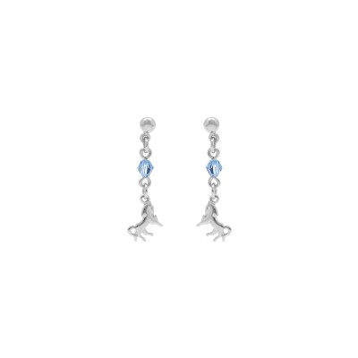 Boucles d'oreilles argent rhodié motif cheval pierre ciel