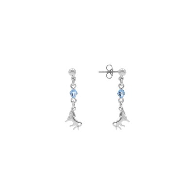 Boucles d'oreilles argent rhodié motif cheval pierre ciel
