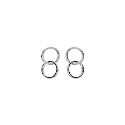 Boucles d'oreilles tige argent rhodié double cercle entremélé