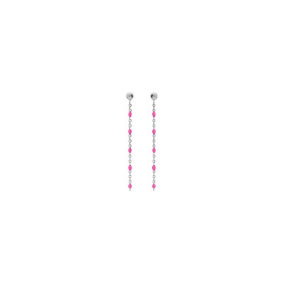 Boucles d'oreilles tige argent rhodié olives résine rose fluo