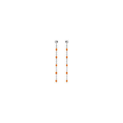 Boucles d'oreilles tige argent rhodié olives résine orange fluo