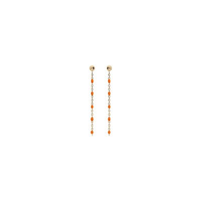 Boucles d'oreilles tige argent et dorure jaune olives résine orange fluo