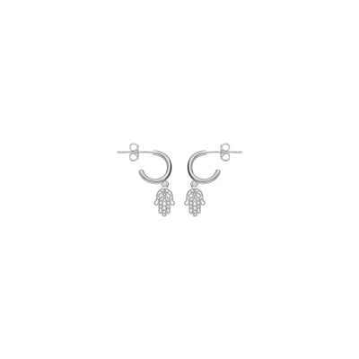 Boucles d'oreilles créoles tige argent rhodié pampille main de fatma