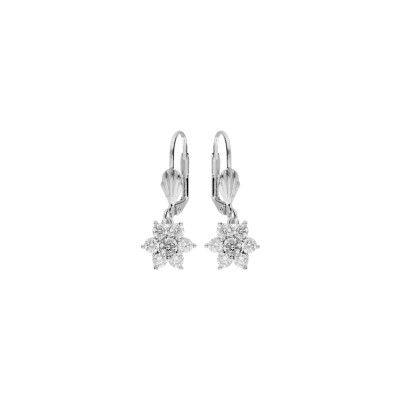 Boucles d'oreilles dormeuse argent rhodié fleur marguerite oxydes blancs sertis