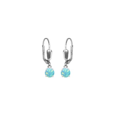 Boucles d'oreilles tige argent rhodié ronde opale turquoise imitation 5mm serti 4 griffes